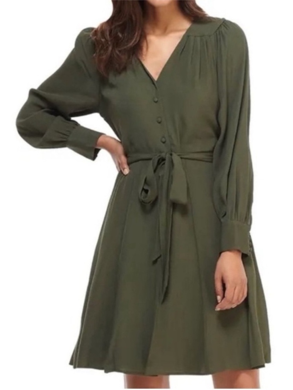 Gal Meets Glam green savannah fit and flare long sleeve dress womens 4